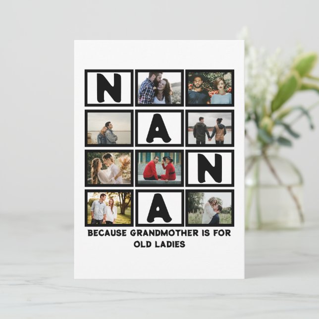 Modern Funny Grandmother Cute Nana 8 Photo Collage Holiday Card (Standing Front)