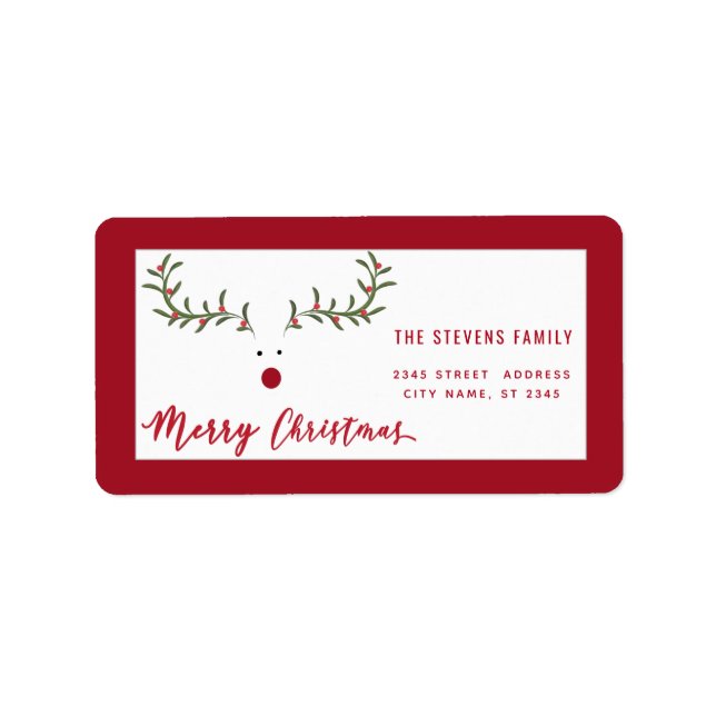 Modern funny holly reindeer script Merry Christmas Label (Front)