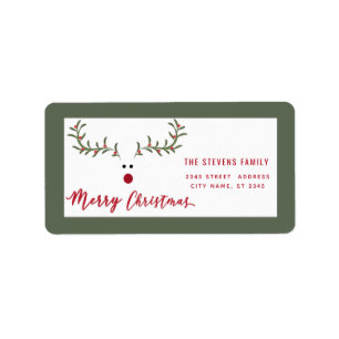 Modern funny holly reindeer script Merry Christmas Label