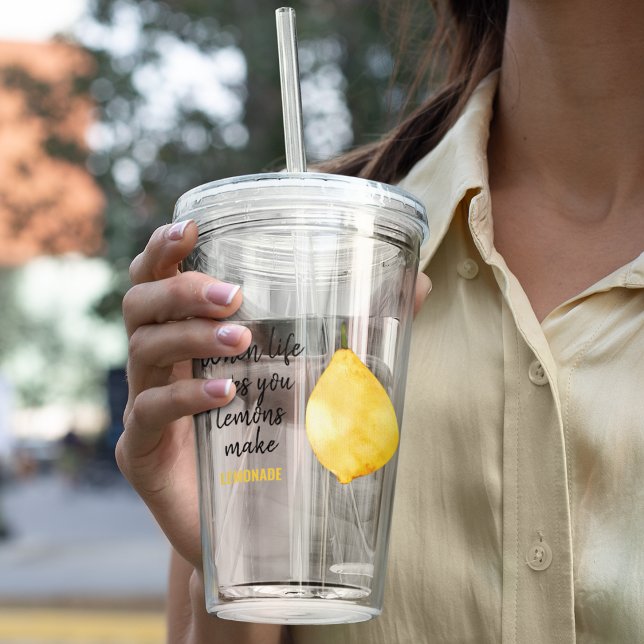 Modern Funny Lemon Yellow Quote Acrylic Tumbler (Creator Uploaded)