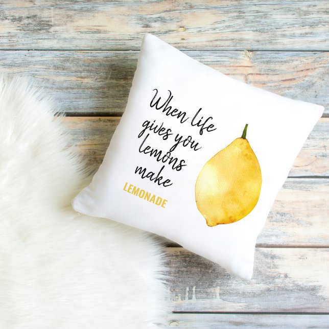 Modern Funny Lemon Yellow Quote Cushion (Creator Uploaded)
