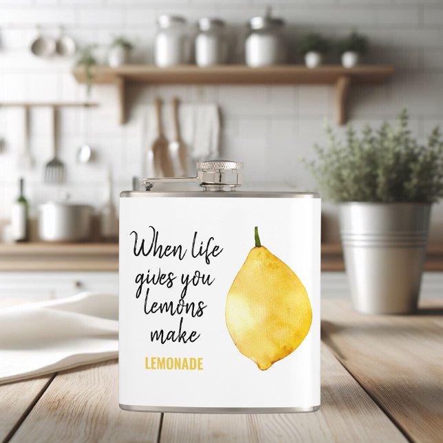 Modern Funny Lemon Yellow Quote Hip Flask (Creator Uploaded)