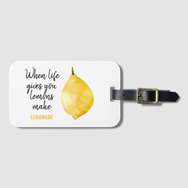 Modern Funny Lemon Yellow Quote Luggage Tag (Front Horizontal)