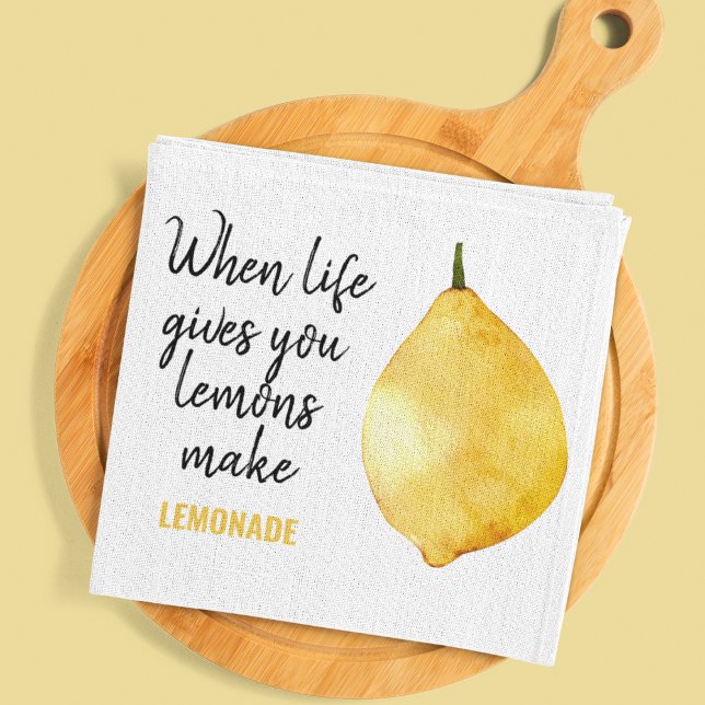 Modern Funny Lemon Yellow Quote Tea Towel (Creator Uploaded)