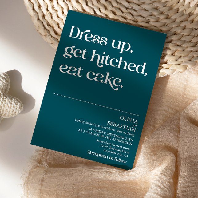Modern Funny Minimal Typography Deep Teal Wedding Invitation (Creator Uploaded)