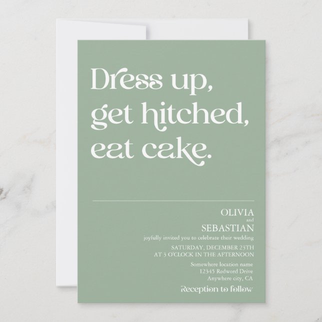 Modern Funny Minimal Typography Sage Green Wedding Invitation (Front)