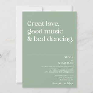 Modern Funny Minimal Typography Sage Green Wedding Invitation