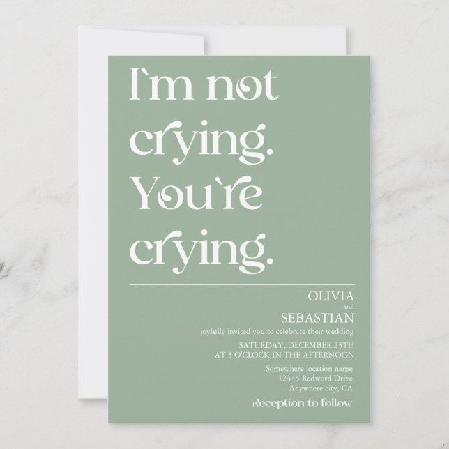Modern Funny Minimal Typography Sage Green Wedding Invitation (Front)