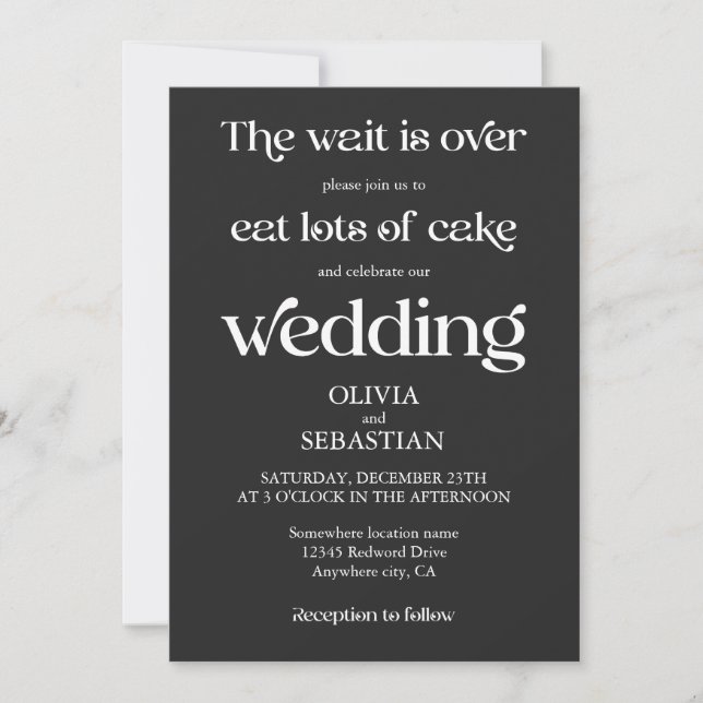 Modern Funny Minimalist Script Black Wedding Invitation (Front)