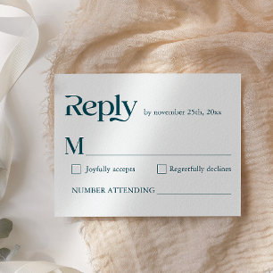 Modern Funny Minimalist Script Deep Teal Wedding RSVP Card