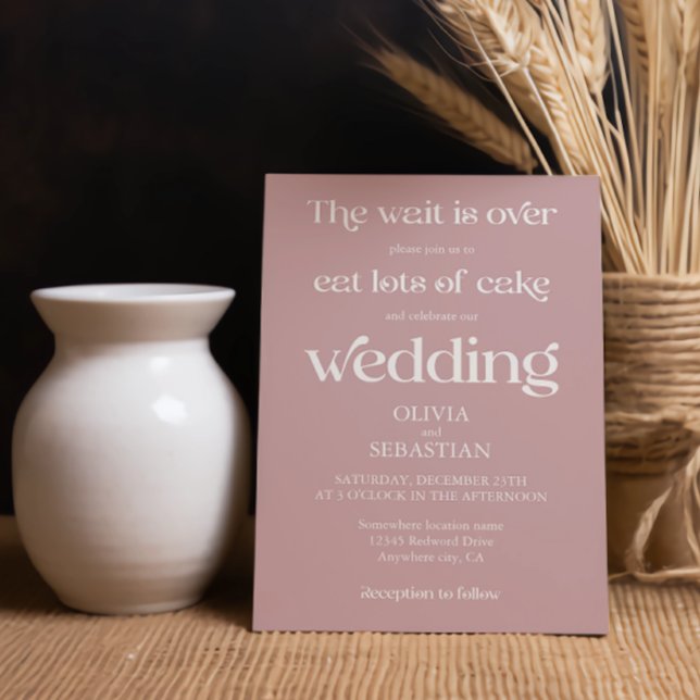 Modern Funny Minimalist Script Dusty Rose Wedding Invitation (Creator Uploaded)