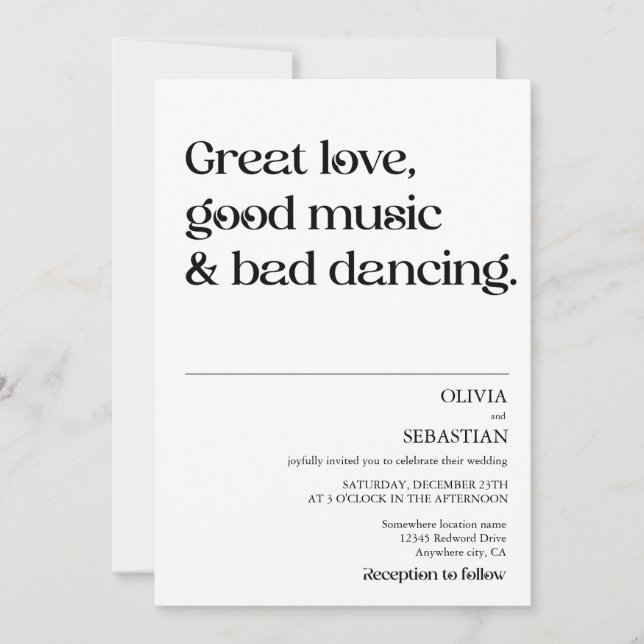 Modern Funny Minimalist Typography White Wedding Invitation (Front)