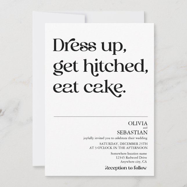 Modern Funny Minimalist Typography White Wedding Invitation (Front)