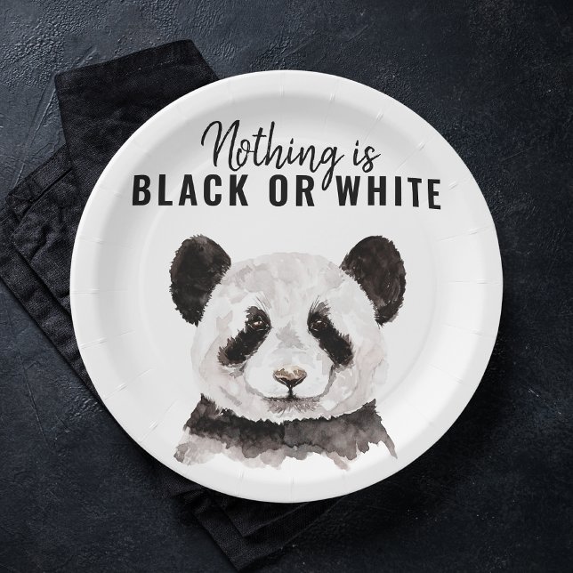 Modern Funny Panda Black And White With Quote Paper Plate (Creator Uploaded)
