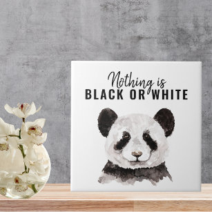 Modern Funny Panda Black And White With Quote Tile