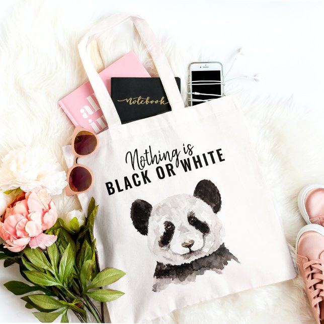 Modern Funny Panda Black And White With Quote Tote Bag (Creator Uploaded)