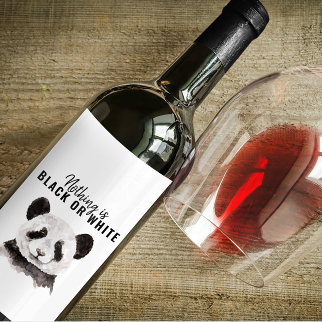 Modern Funny Panda Black And White With Quote Wine Label (Creator Uploaded)