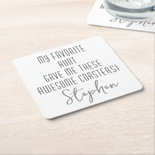 Modern Funny Personalised to Nephew from Aunt Square Paper Coaster