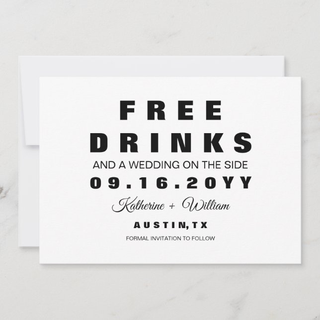 Modern Funny Photo Free Drinks Save the Date Card (Front)