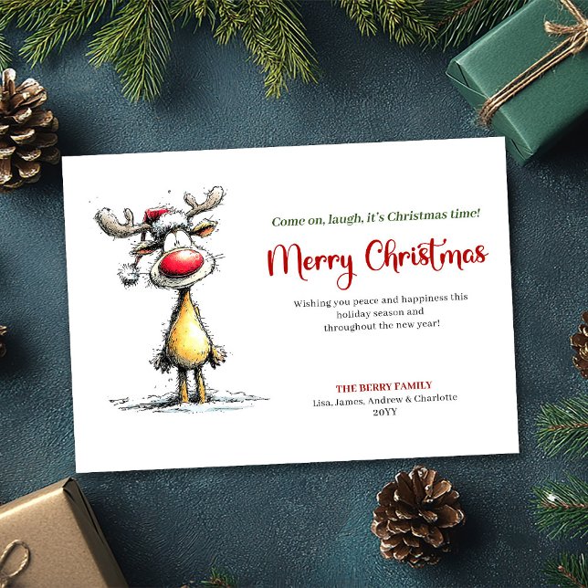 Modern Funny Reindeer Christmas Greeting Card (Modern Funny Reindeer Christmas Greeting Card)