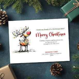 Modern Funny Reindeer Christmas Greeting Card