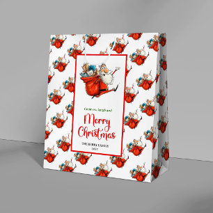 Modern funny Santa Claus gift bag for holiday chic