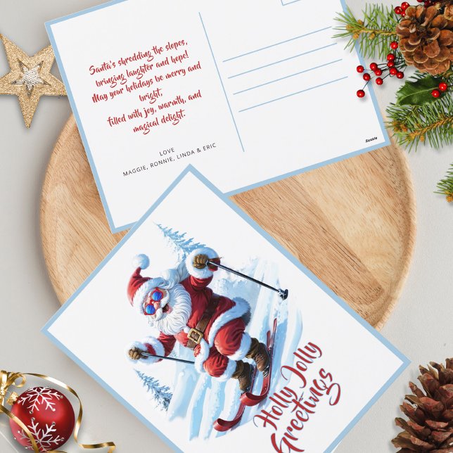 Modern Funny Santa Claus Ski Christmas Holiday Postcard (Creator Uploaded)