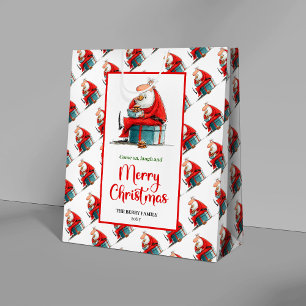 Modern funny santa gift bag red green festive edit