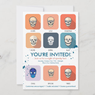 Modern Funny Skull Grid Chic Halloween Party Invitation