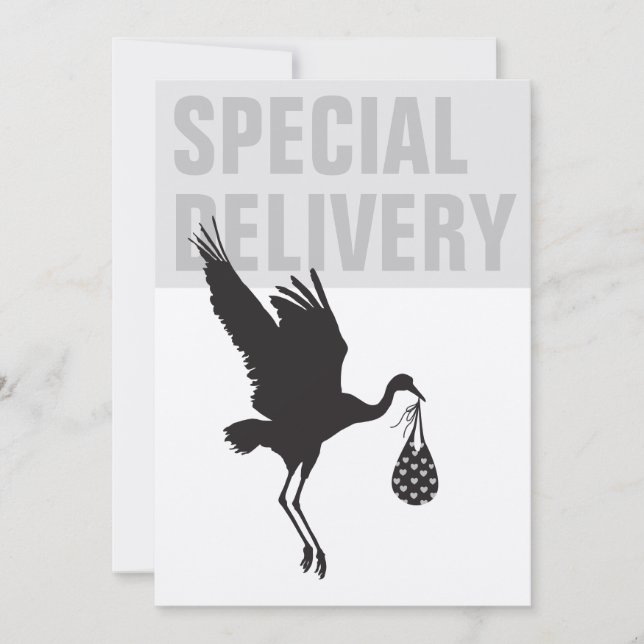  Modern Funny Stork Neutral Baby Shower Invitation (Front)