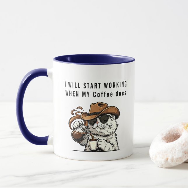 Modern Funny Typography Coffee Mugs Cowboy Pourin (With Donut)