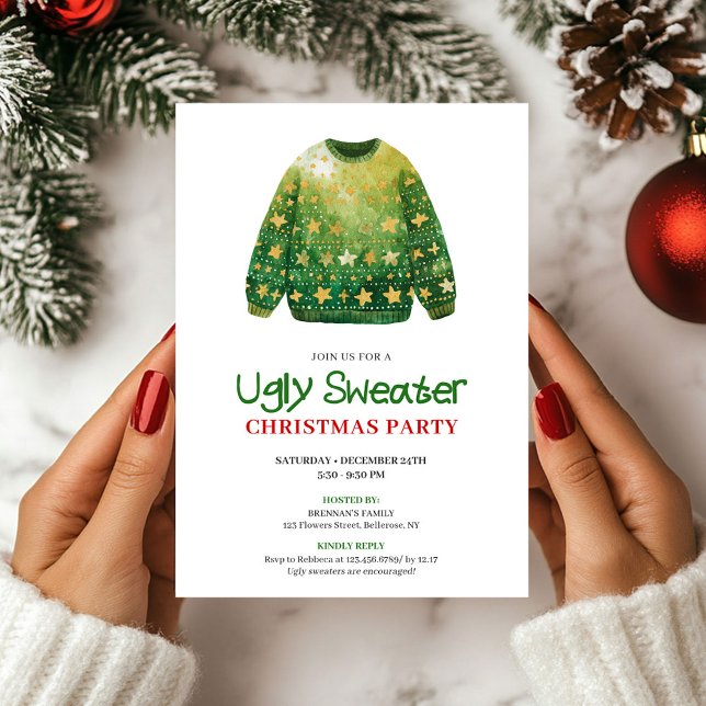Modern Funny Ugly Sweater Xmas Party Card (Modern Funny Ugly Sweater Xmas Party Card)