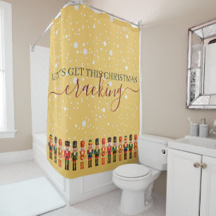 Modern Funny Unique Nutcracker Gold Christmas Shower Curtain