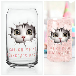 Modern Funny Unusual Custom Animal Cat Birthday Can Glass