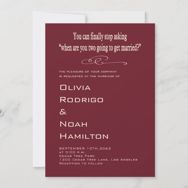 Modern Funny Wedding Invitation (Front)