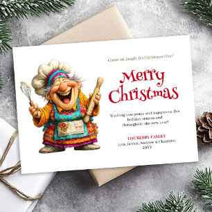 Modern Funny Woman Crazy Christmas Comic Style Holiday Card