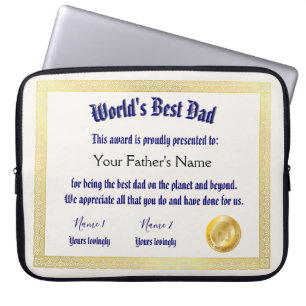 Modern Funny World's Best Dad Certificate  Laptop Sleeve
