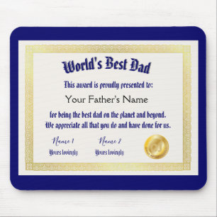 Modern Funny World's Best Dad Certificate  Mouse Mat