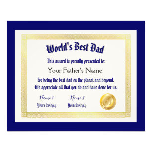 Modern Funny World's Best Dad Certificate  Photo Print