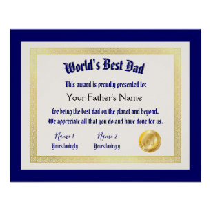 Modern Funny World's Best Dad Certificate  Poster