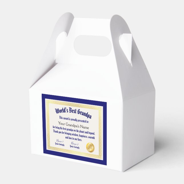 Modern Funny World's Best Grandpa Certificate Favour Box (Front Side)