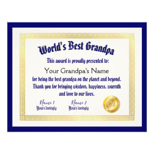 Modern Funny World's Best Grandpa Certificate Photo Print