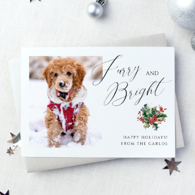 Modern Furry and Bright | Pet Photo Christmas Holiday Card (Creator Uploaded)