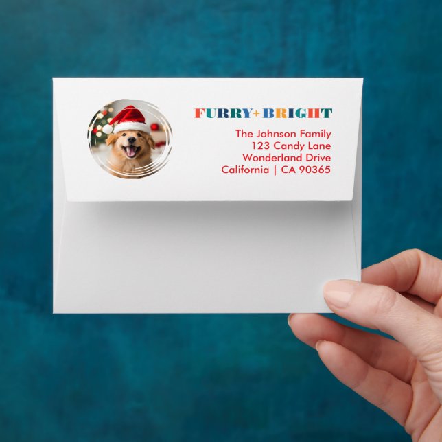Modern Furry & Bright Cute Christmas Card Envelope (Hand)