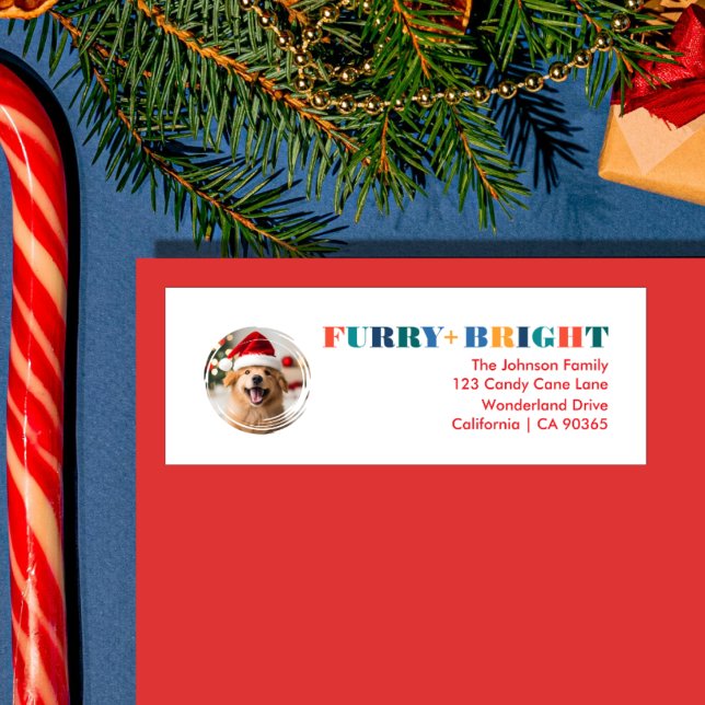 Modern Furry & Bright Multi-Coloured Text Photo (Furry & Bright Pet Lover Address Label)