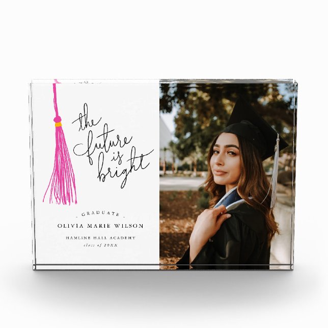 Modern Future is Bright Graduate Pink Keepsake Photo Block (Front)
