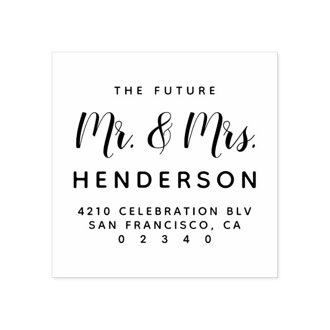 Modern Future Mr & Mrs Script Return Address Rubber Stamp (Imprint)