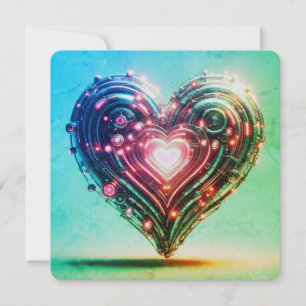 Modern Futuristic Glowing Green and Pink Heart Card