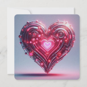 Modern Futuristic Glowing Pink Heart Card
