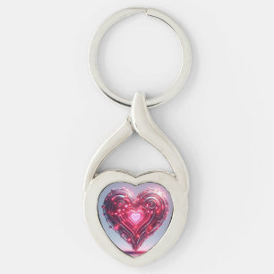 Modern Futuristic Glowing Pink Heart  Key Ring
